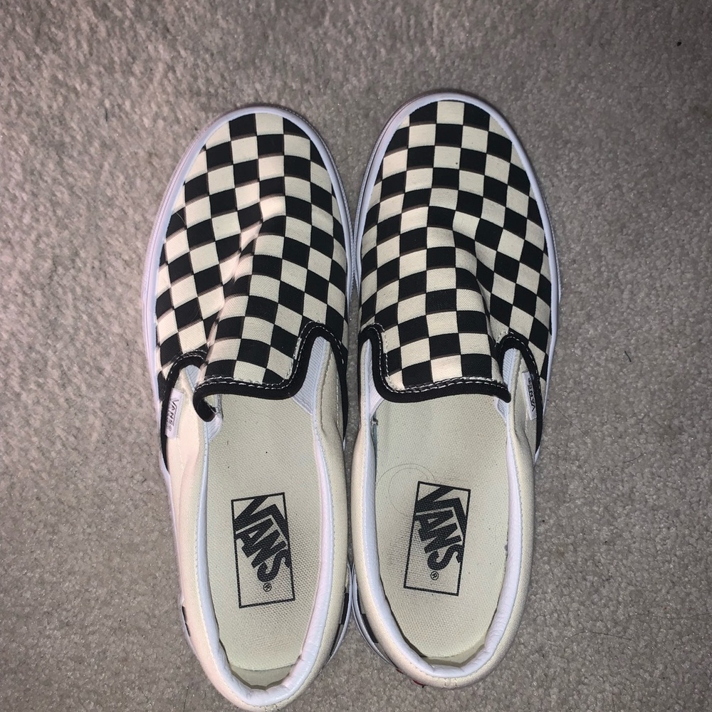 Worn once brand new slip on checkered vans